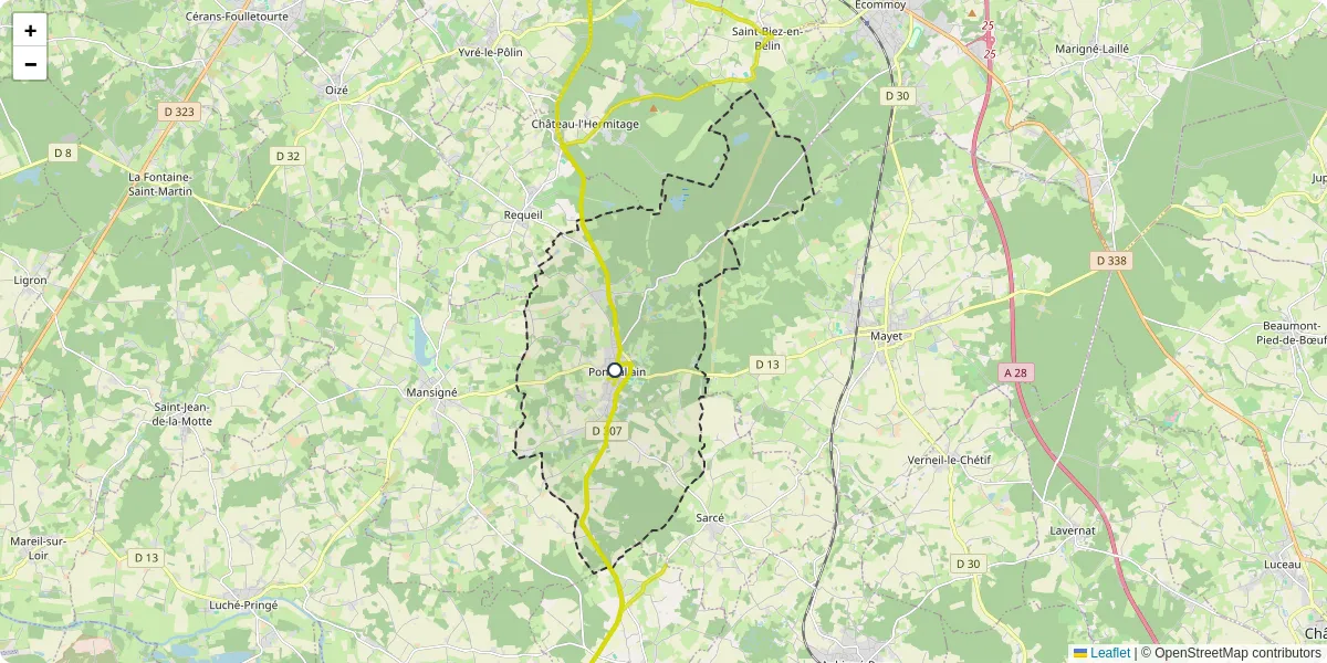 Carte du réseau de transport en commun à Pontvallain - lignes de bus et arrêts