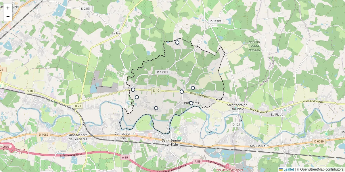 Carte du réseau de transport en commun à Porchères - lignes de bus et arrêts