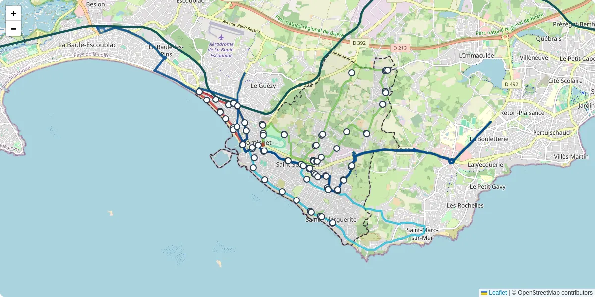 Carte du réseau de transport en commun à Pornichet - lignes de bus et arrêts