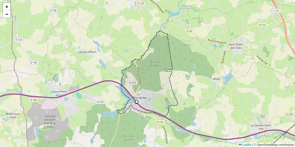 Carte du réseau de transport en commun à Port-Brillet - lignes de bus et arrêts