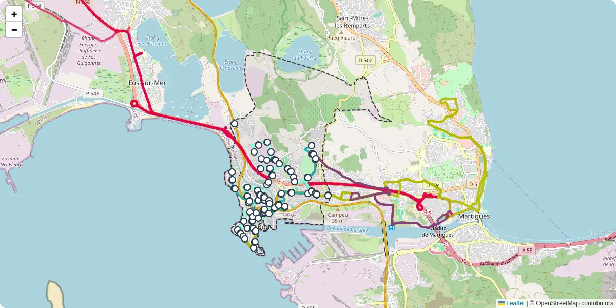 Carte du réseau de transport en commun à Port-de-Bouc - lignes de bus et arrêts