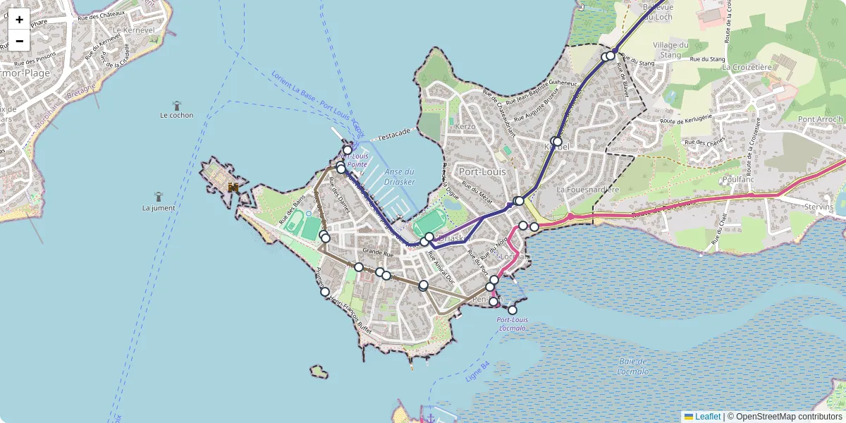 Carte du réseau de transport en commun à Port-Louis - lignes de bus et arrêts