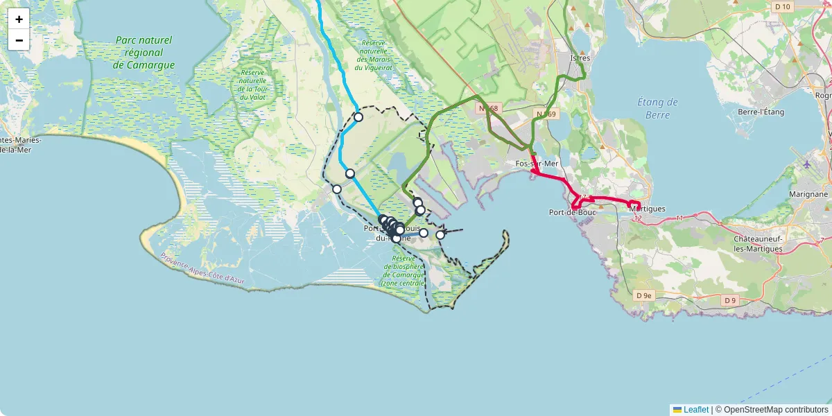 Carte du réseau de transport en commun à Port-Saint-Louis-du-Rhône - lignes de bus et arrêts