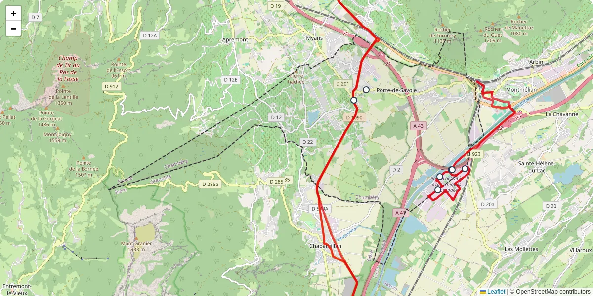 Carte du réseau de transport en commun à Porte-de-Savoie - lignes de bus et arrêts