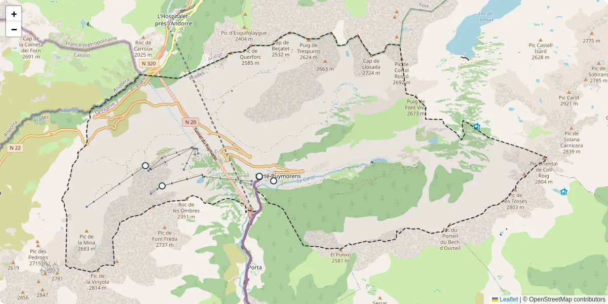 Carte du réseau de transport en commun à Porté-Puymorens - lignes de bus et arrêts