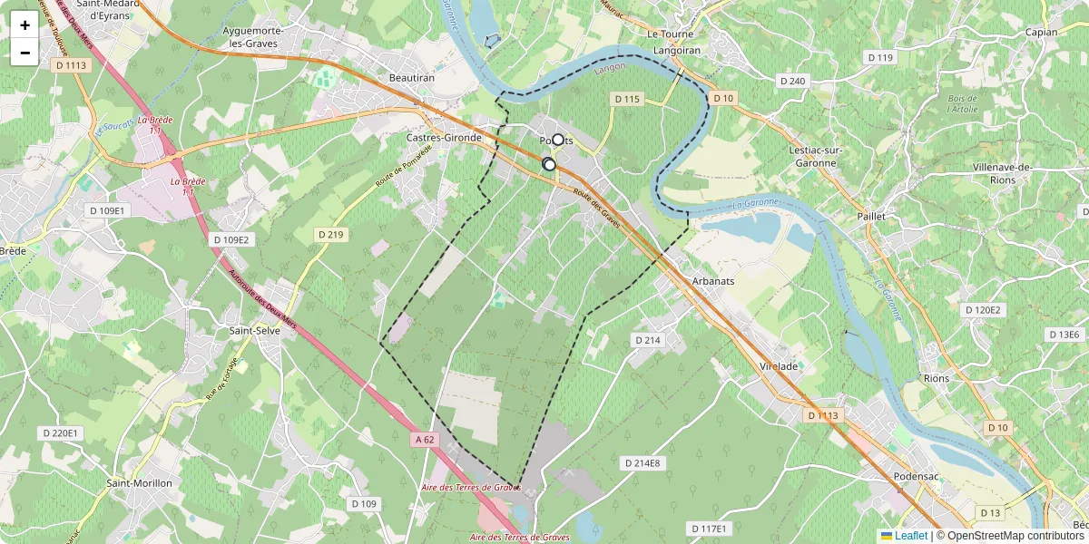 Carte du réseau de transport en commun à Portets - lignes de bus et arrêts
