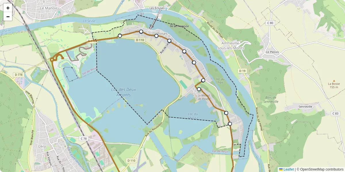 Carte du réseau de transport en commun à Poses - lignes de bus et arrêts