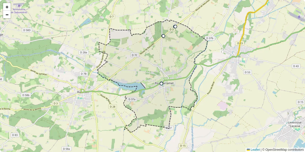 Carte du réseau de transport en commun à Poucharramet - lignes de bus et arrêts