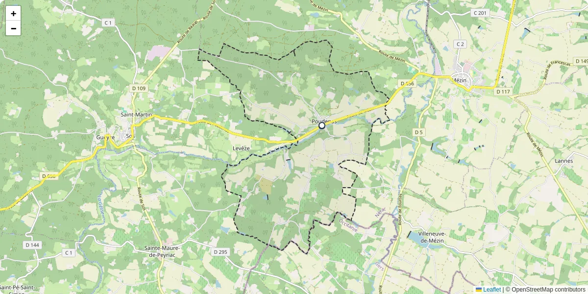 Carte du réseau de transport en commun à Poudenas - lignes de bus et arrêts