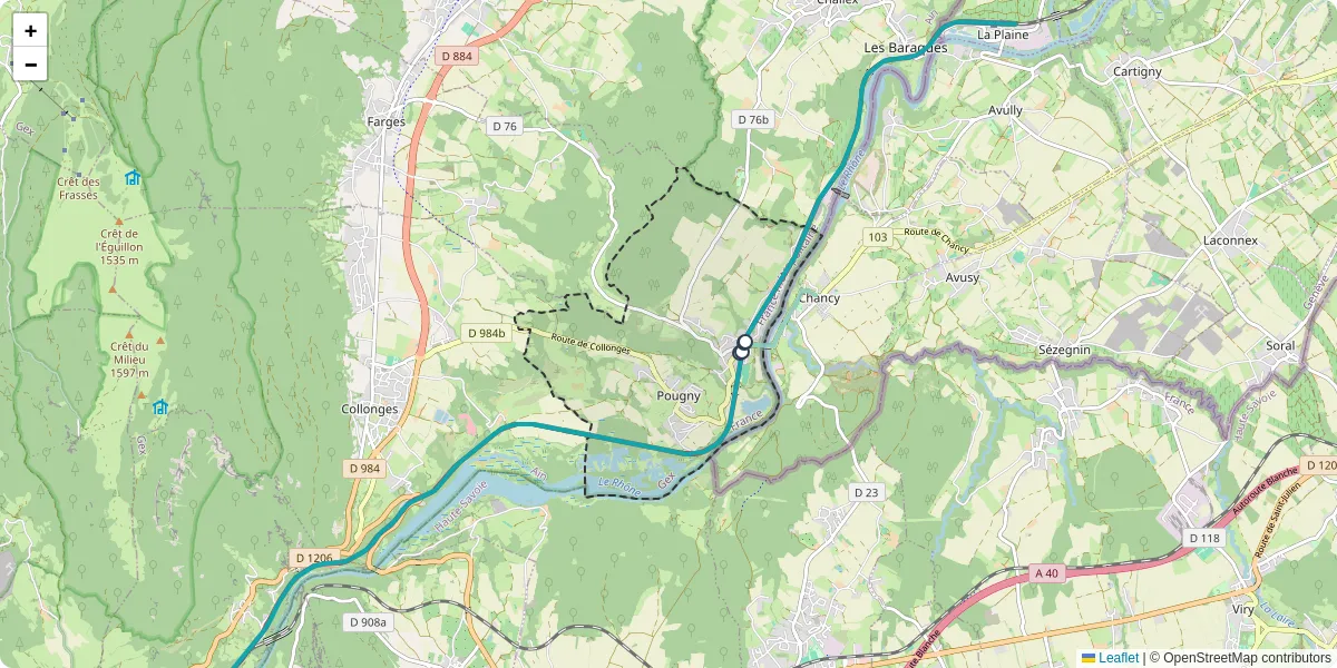 Carte du réseau de transport en commun à Pougny - lignes de bus et arrêts