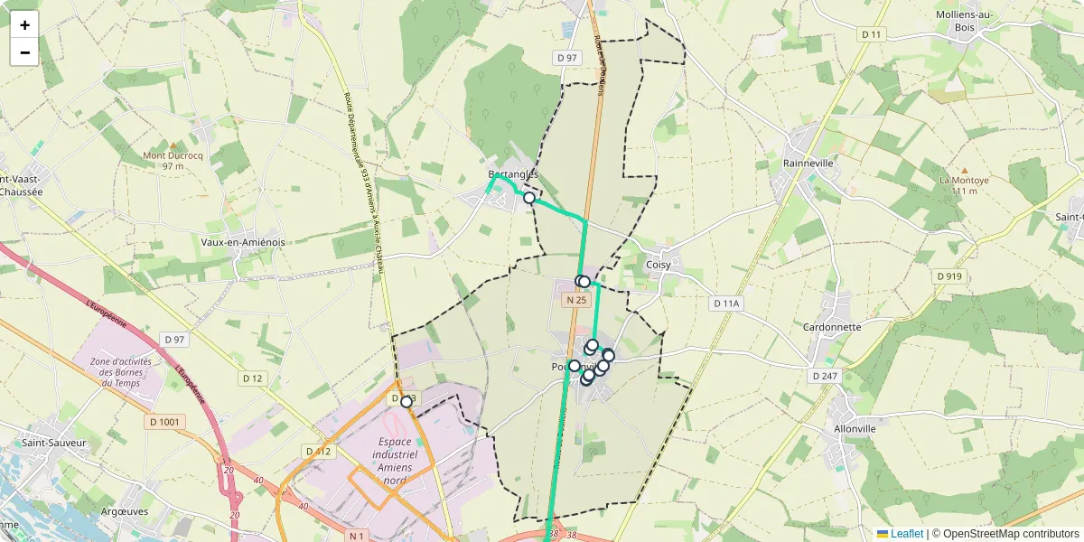 Carte du réseau de transport en commun à Poulainville - lignes de bus et arrêts
