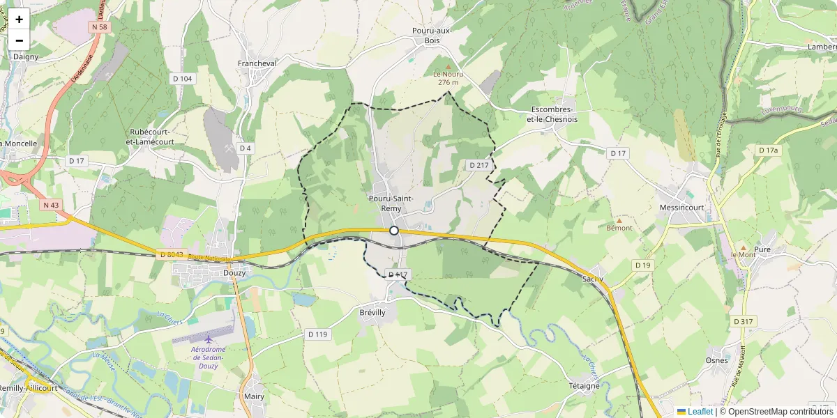 Carte du réseau de transport en commun à Pouru-Saint-Remy - lignes de bus et arrêts