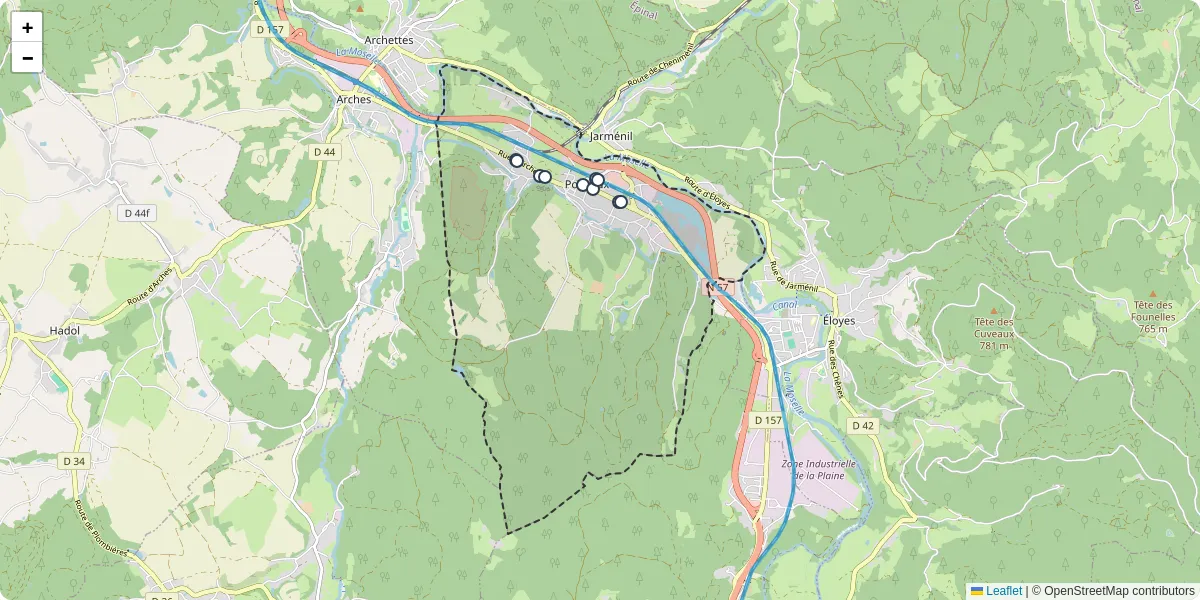 Carte du réseau de transport en commun à Pouxeux - lignes de bus et arrêts