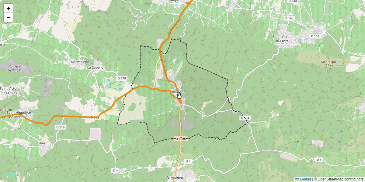 Carte du réseau de transport en commun à Pouzilhac - lignes de bus et arrêts