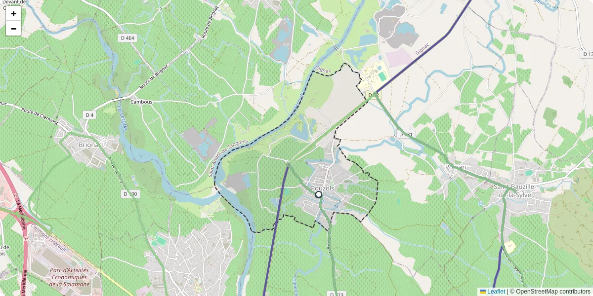 Carte du réseau de transport en commun à Pouzols - lignes de bus et arrêts