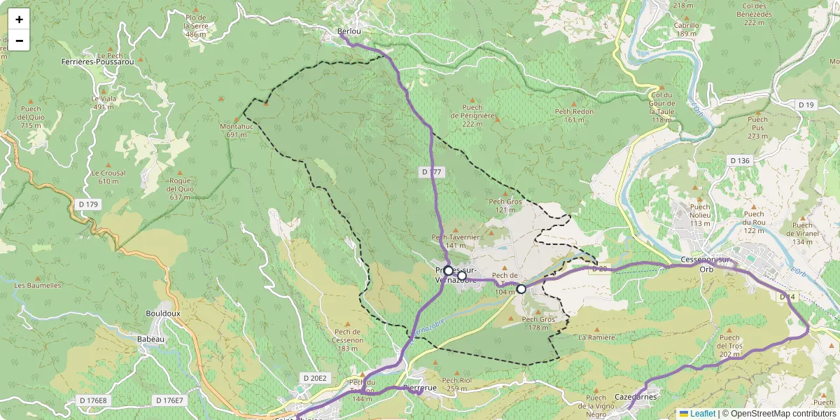 Carte du réseau de transport en commun à Prades-sur-Vernazobre - lignes de bus et arrêts