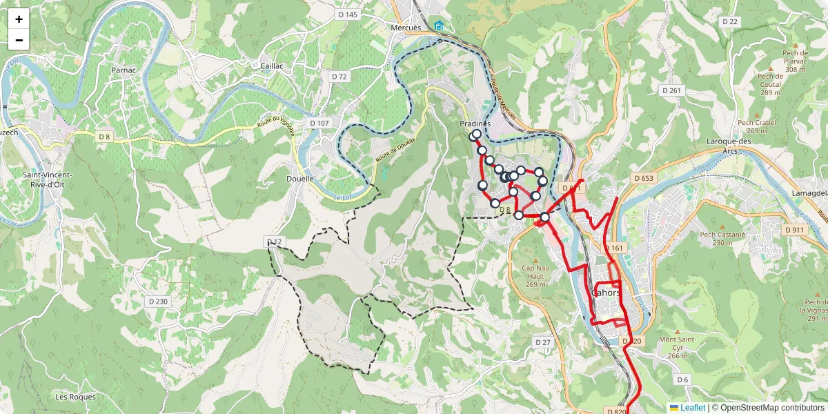 Carte du réseau de transport en commun à Pradines - lignes de bus et arrêts