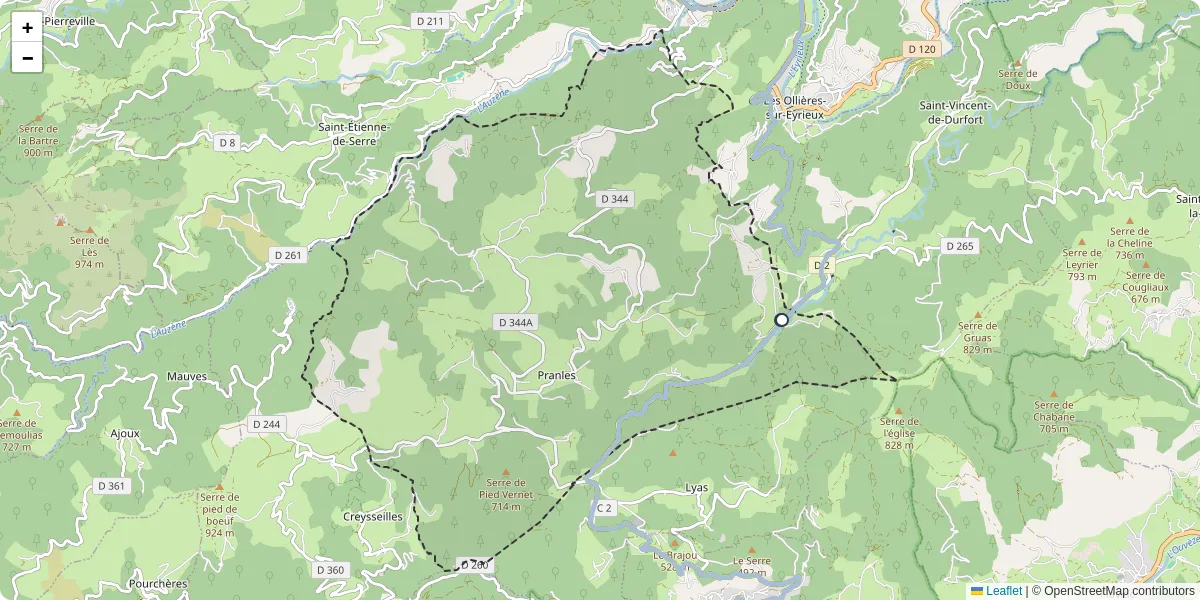 Carte du réseau de transport en commun à Pranles - lignes de bus et arrêts