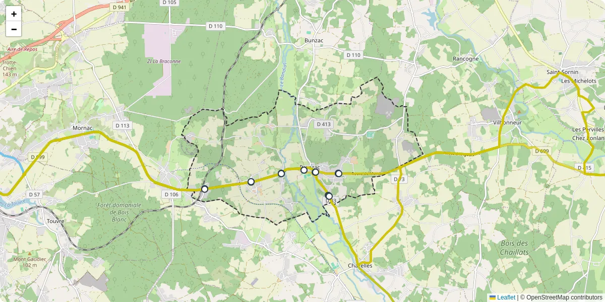 Carte du réseau de transport en commun à Pranzac - lignes de bus et arrêts