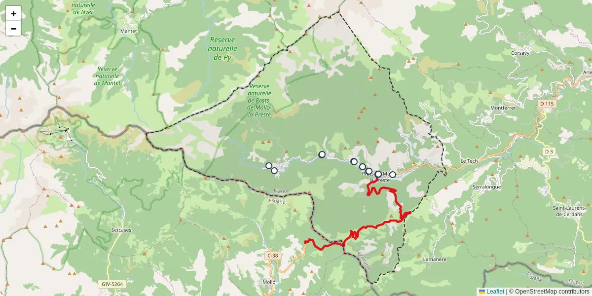 Carte du réseau de transport en commun à Prats-de-Mollo-la-Preste - lignes de bus et arrêts