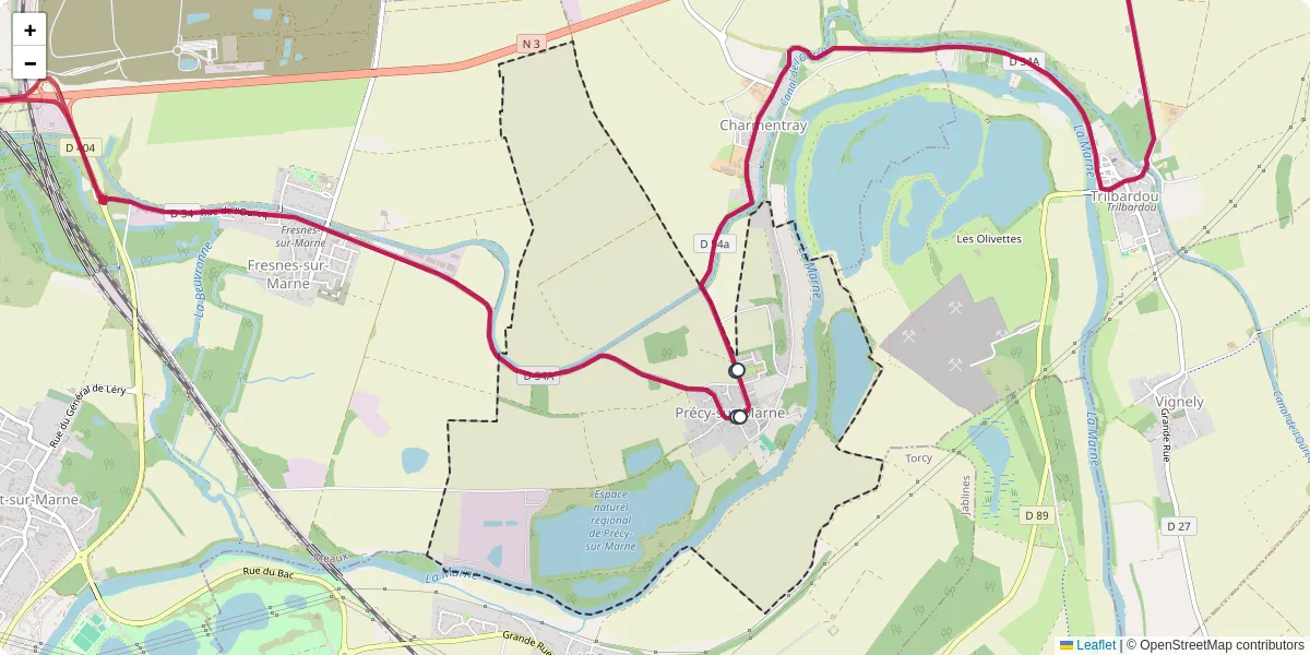 Carte du réseau de transport en commun à Précy-sur-Marne - lignes de bus et arrêts