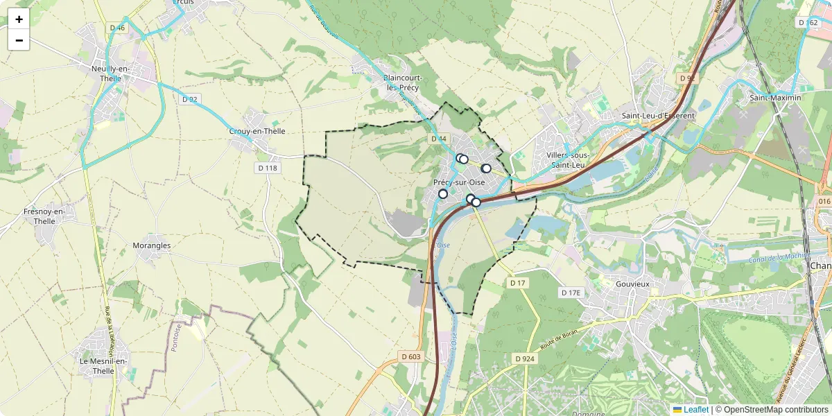 Carte du réseau de transport en commun à Précy-sur-Oise - lignes de bus et arrêts