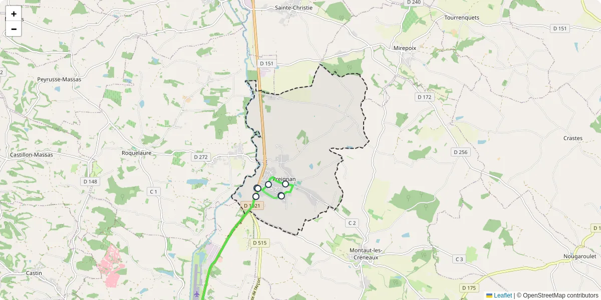 Carte du réseau de transport en commun à Preignan - lignes de bus et arrêts