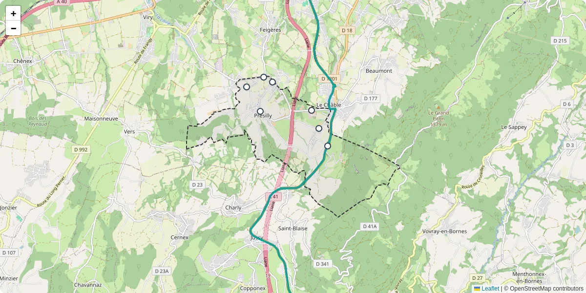 Carte du réseau de transport en commun à Présilly - lignes de bus et arrêts