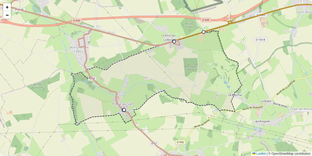 Carte du réseau de transport en commun à Preux-au-Sart - lignes de bus et arrêts
