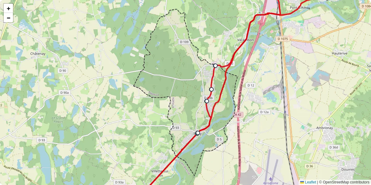 Carte du réseau de transport en commun à Priay - lignes de bus et arrêts
