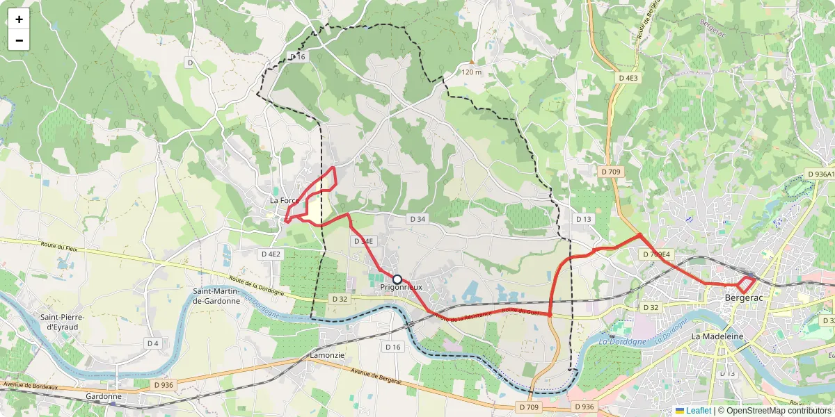 Carte du réseau de transport en commun à Prigonrieux - lignes de bus et arrêts