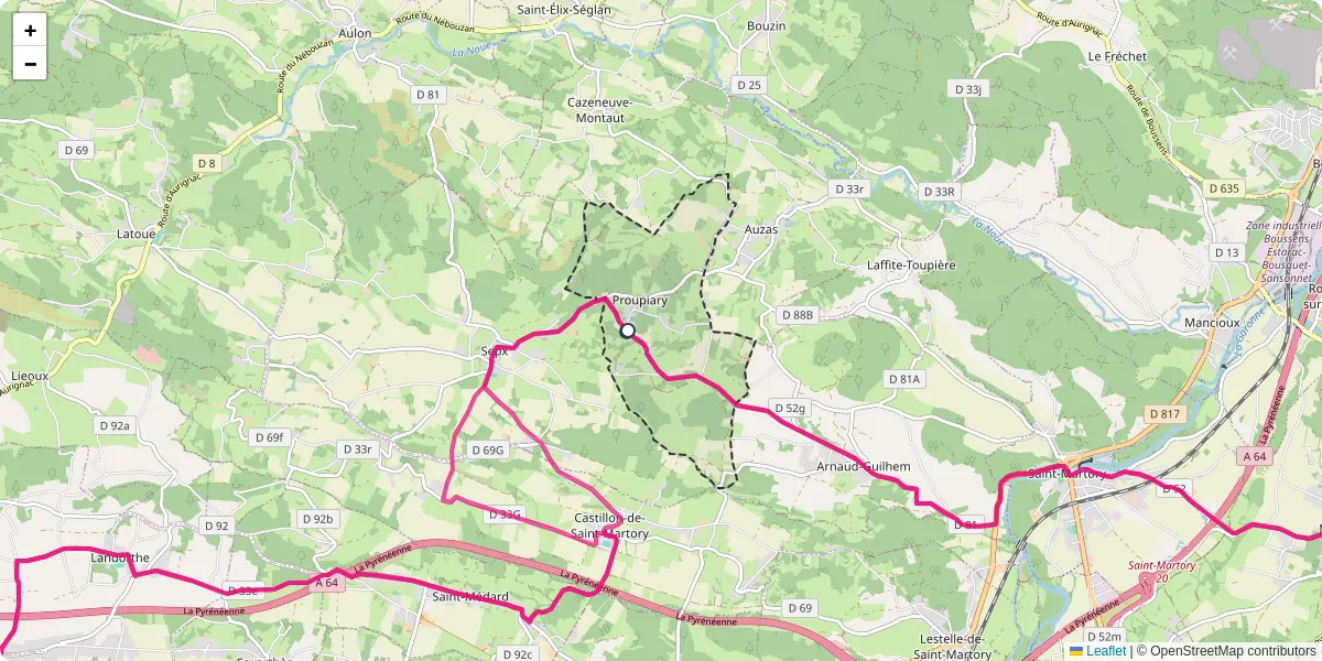 Carte du réseau de transport en commun à Proupiary - lignes de bus et arrêts