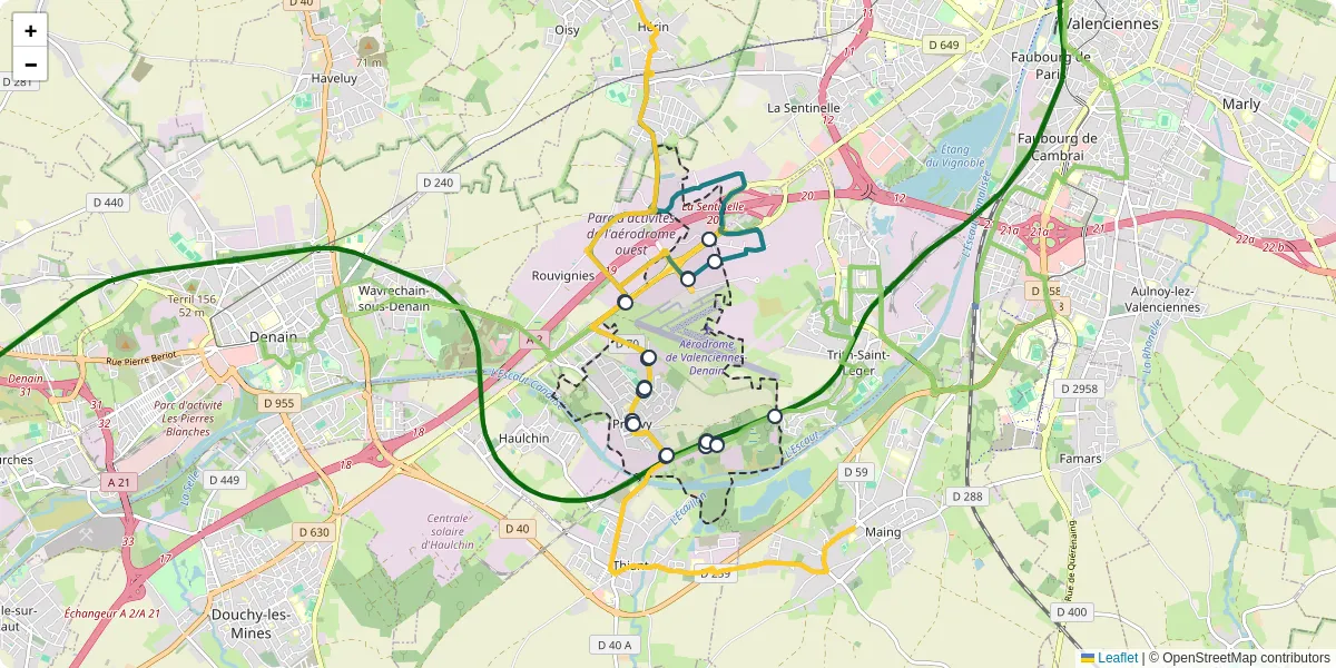 Carte du réseau de transport en commun à Prouvy - lignes de bus et arrêts