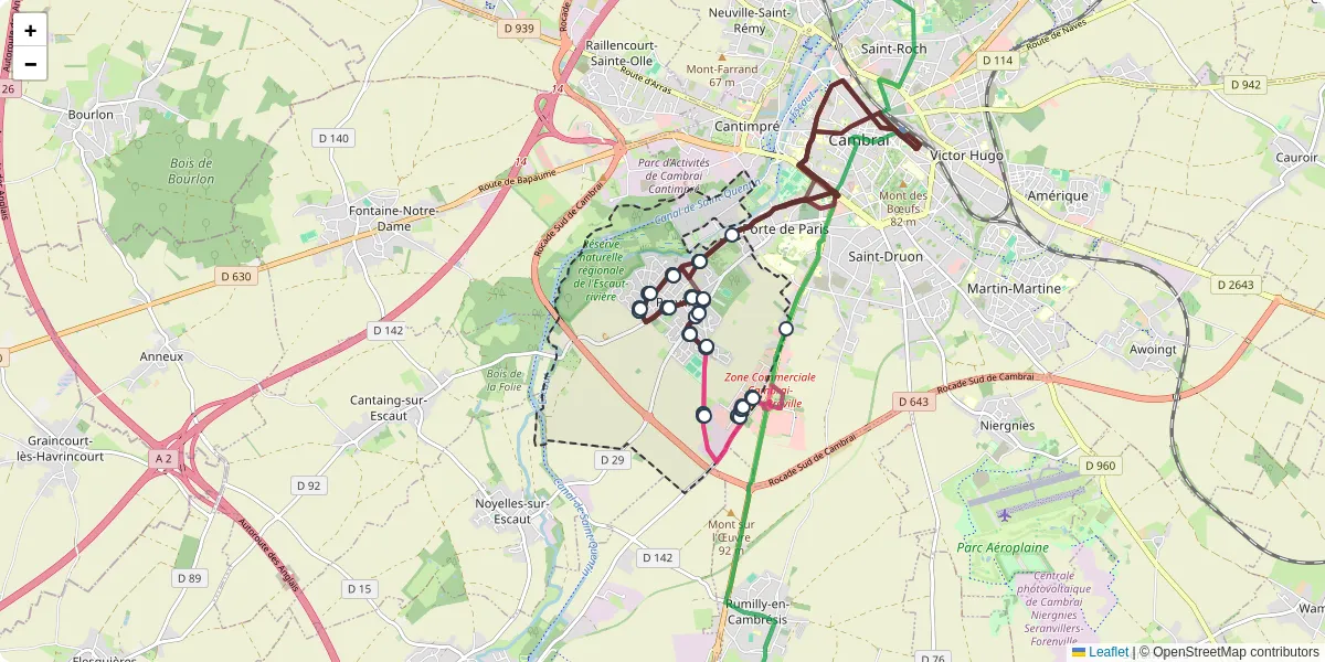 Carte du réseau de transport en commun à Proville - lignes de bus et arrêts