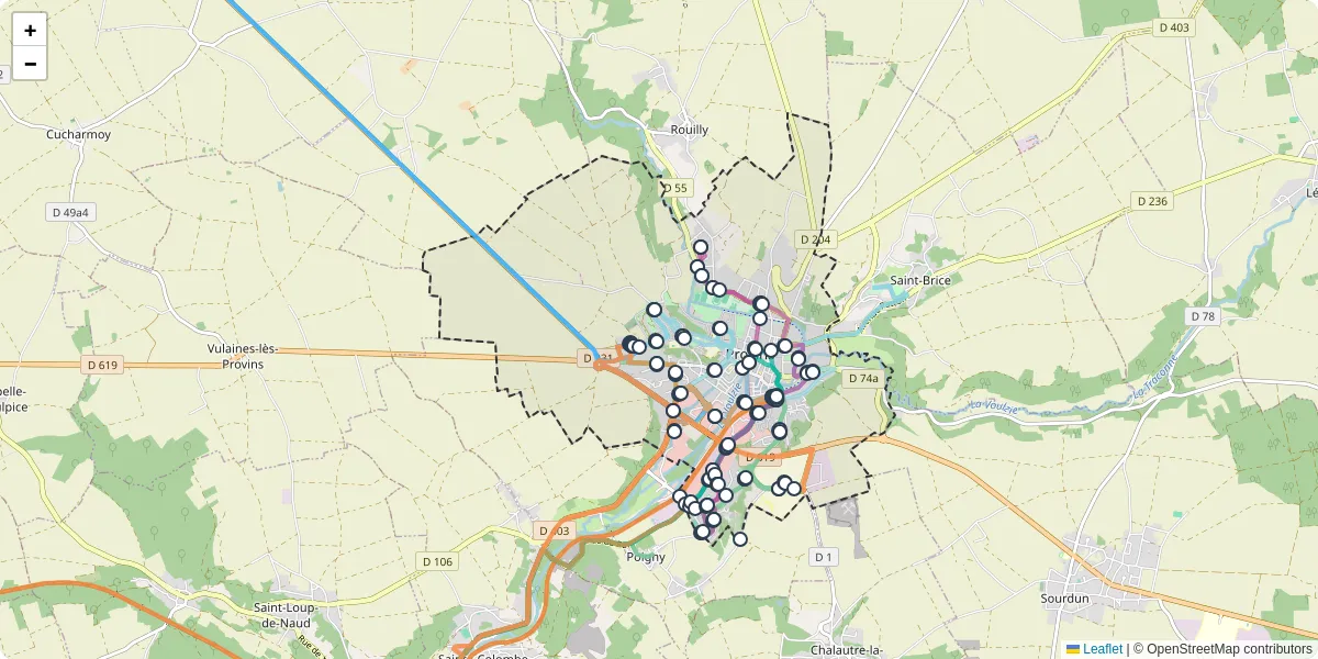 Carte du réseau de transport en commun à Provins - lignes de bus et arrêts