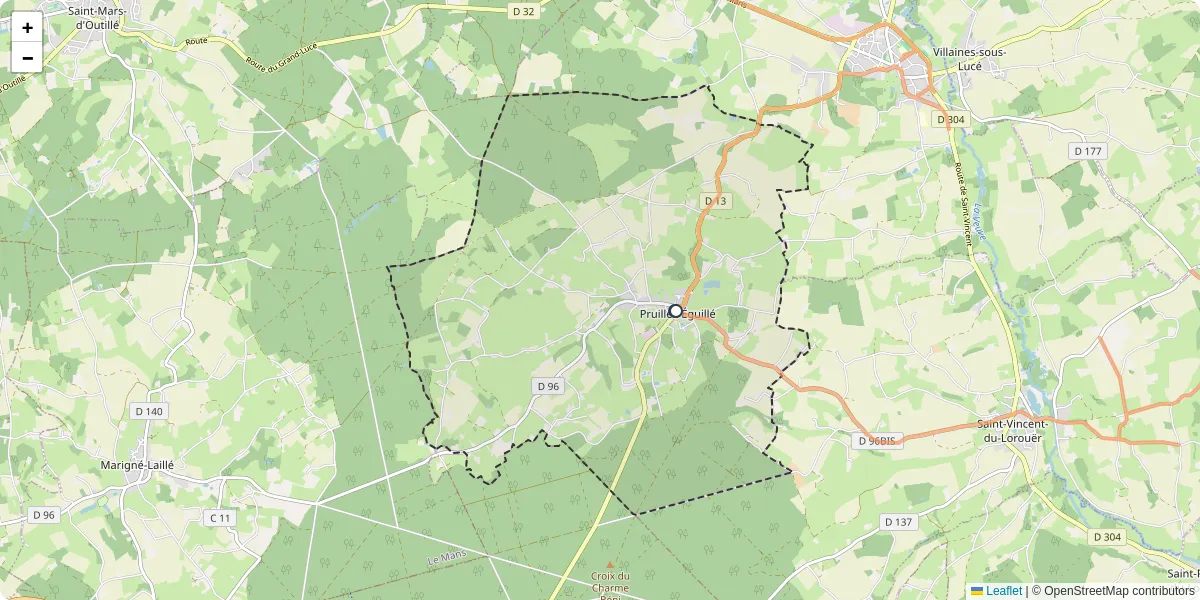 Carte du réseau de transport en commun à Pruillé-l'Éguillé - lignes de bus et arrêts