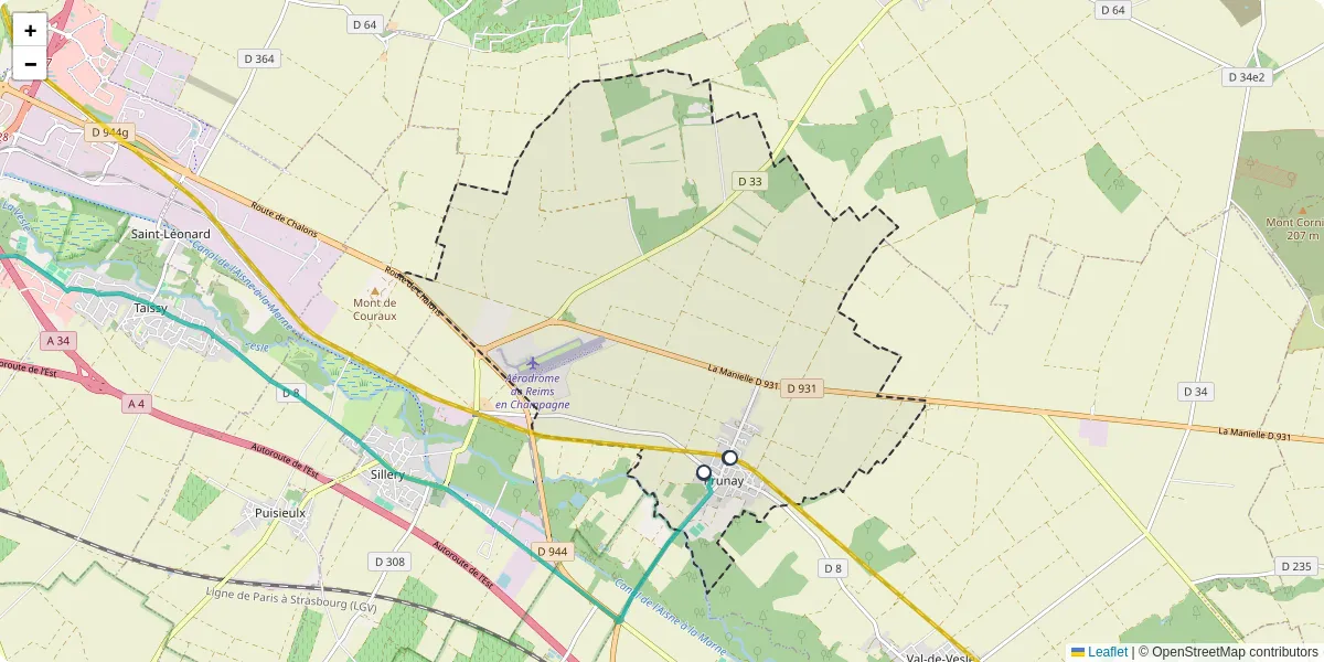 Carte du réseau de transport en commun à Prunay - lignes de bus et arrêts
