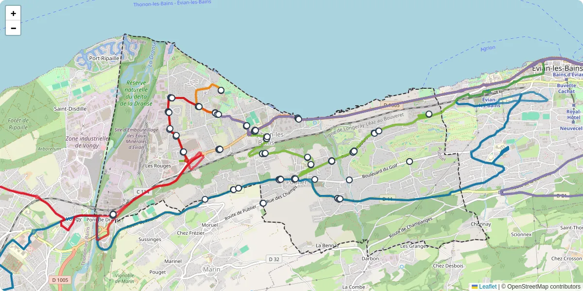 Carte du réseau de transport en commun à Publier - lignes de bus et arrêts