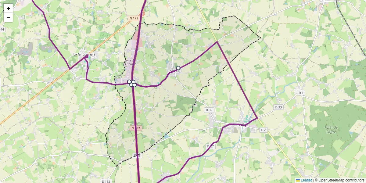 Carte du réseau de transport en commun à Puceul - lignes de bus et arrêts