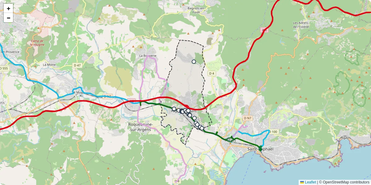 Carte du réseau de transport en commun à Puget-sur-Argens - lignes de bus et arrêts