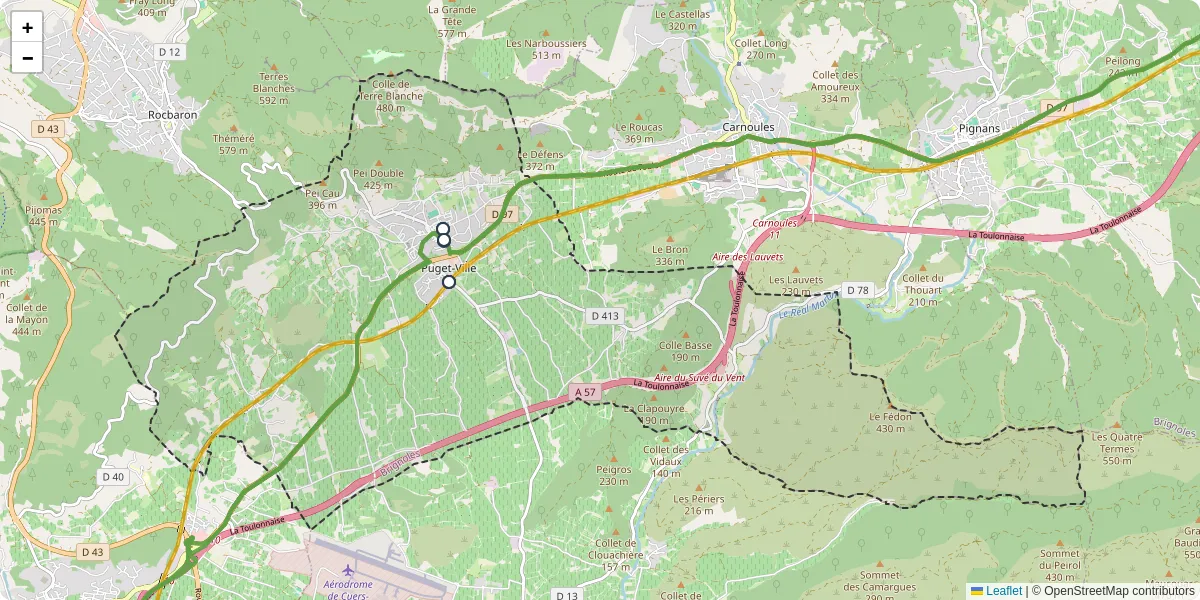 Carte du réseau de transport en commun à Puget-Ville - lignes de bus et arrêts