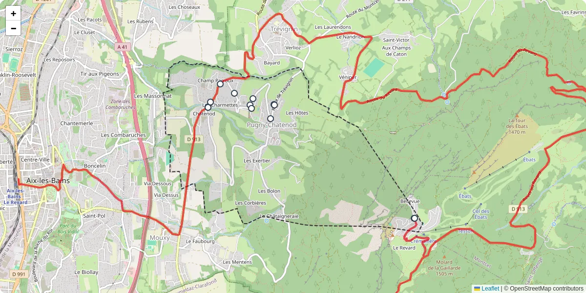 Carte du réseau de transport en commun à Pugny-Chatenod - lignes de bus et arrêts
