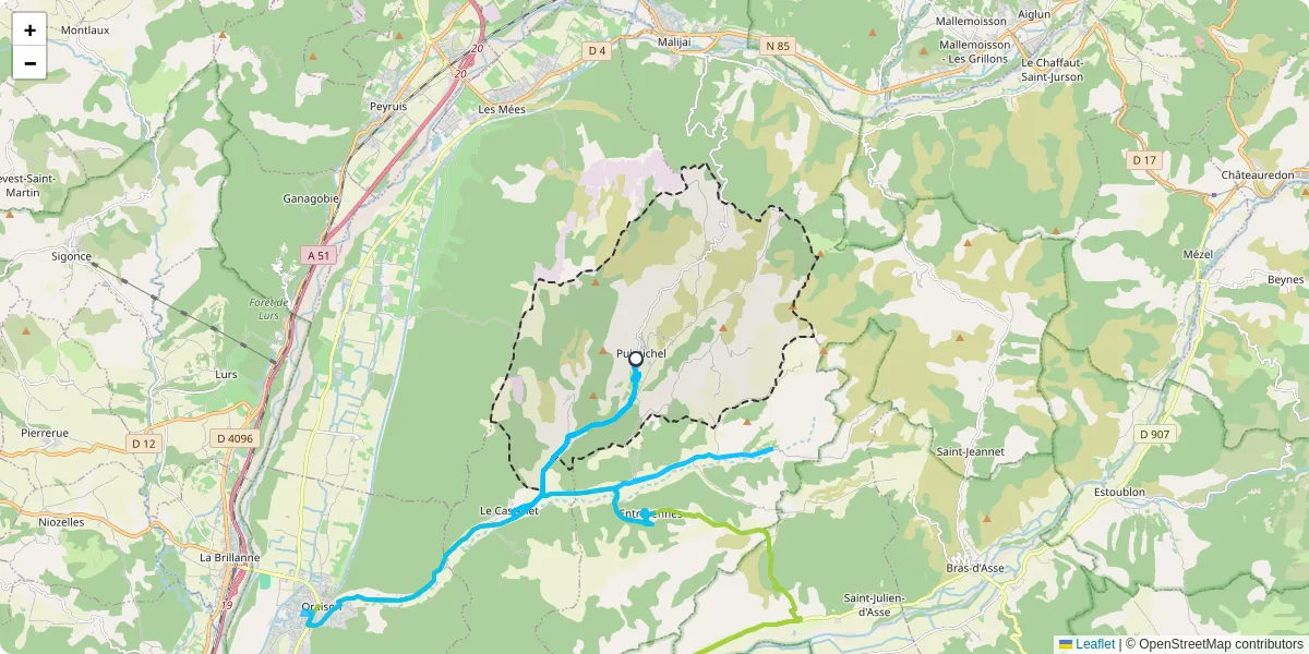 Carte du réseau de transport en commun à Puimichel - lignes de bus et arrêts