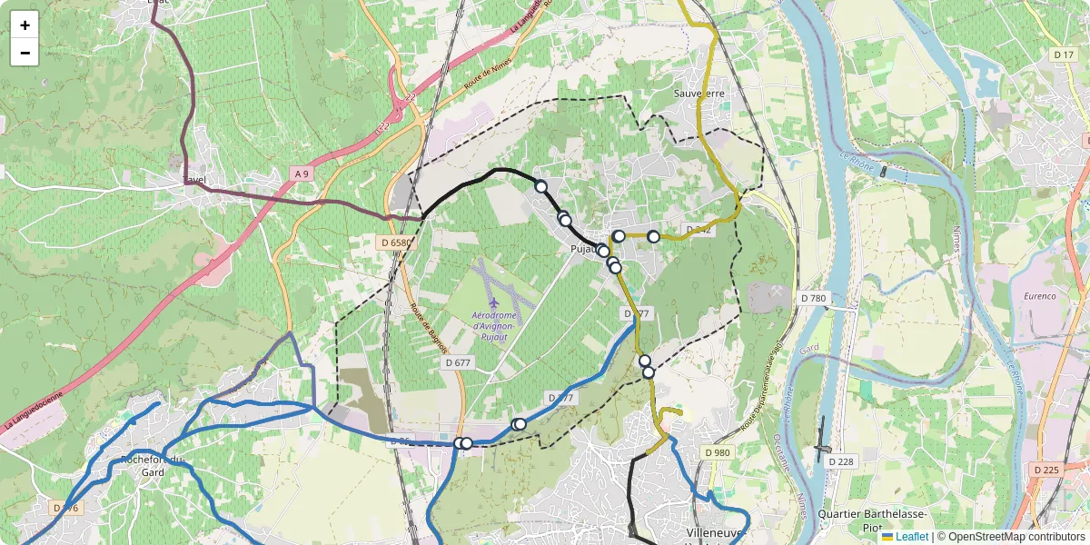Carte du réseau de transport en commun à Pujaut - lignes de bus et arrêts