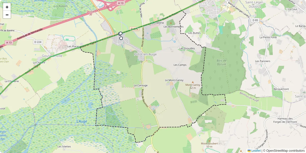 Carte du réseau de transport en commun à Putot-en-Auge - lignes de bus et arrêts