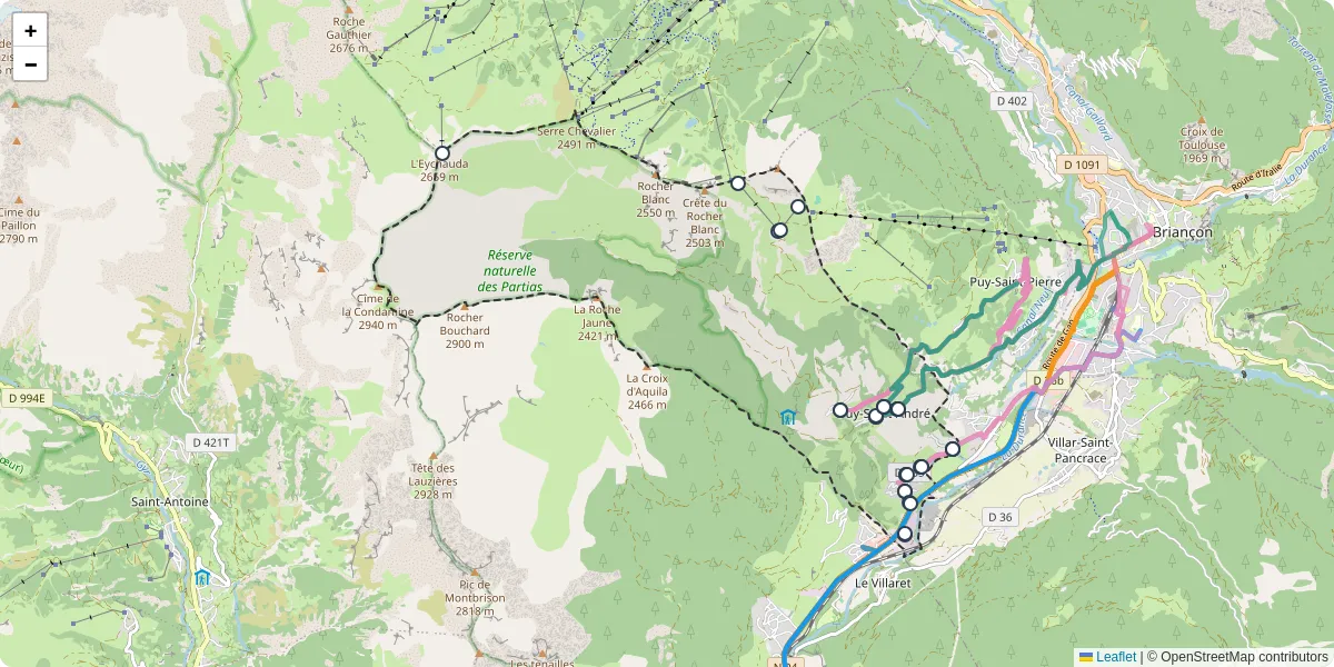 Carte du réseau de transport en commun à Puy-Saint-André - lignes de bus et arrêts