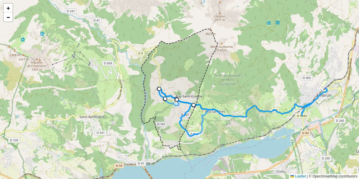 Carte du réseau de transport en commun à Puy-Saint-Eusèbe - lignes de bus et arrêts