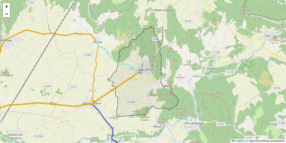 Carte du réseau de transport en commun à Puy-Saint-Martin - lignes de bus et arrêts