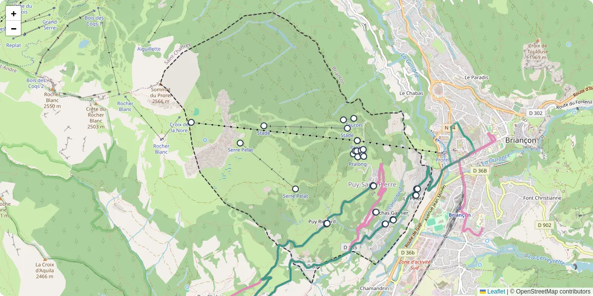 Carte du réseau de transport en commun à Puy-Saint-Pierre - lignes de bus et arrêts