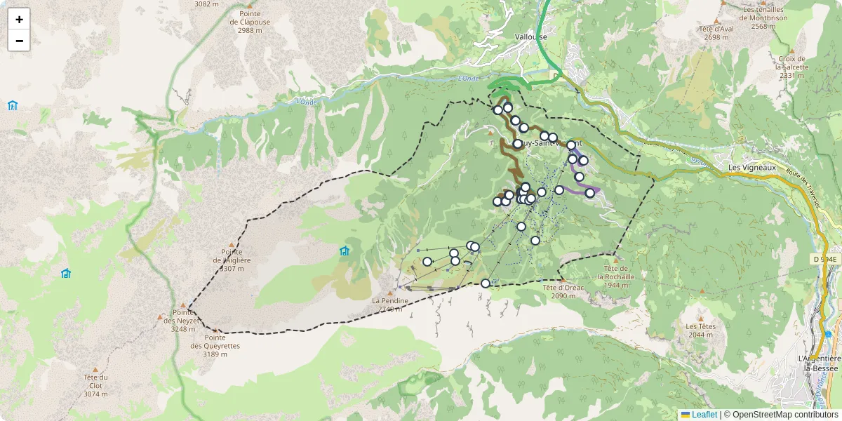 Carte du réseau de transport en commun à Puy-Saint-Vincent - lignes de bus et arrêts
